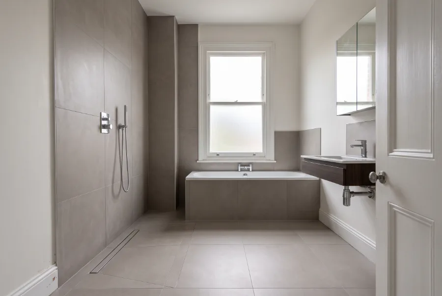 Chislehurst bathroom with a tiled floor and decoupling mat beneath