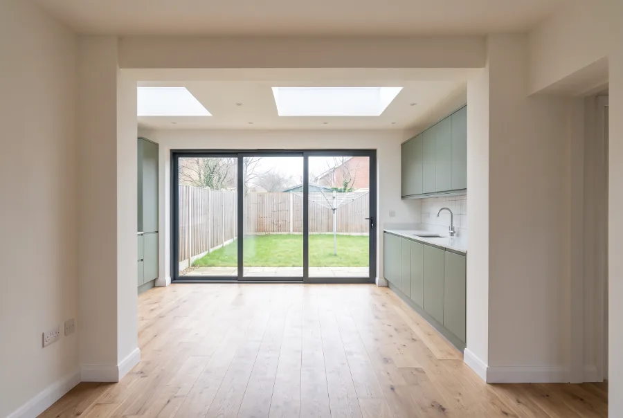 Rear extension in St Albans opening onto the garden through full-height glazed doors