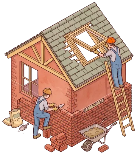 Bricklayers building a single-storey rear extension